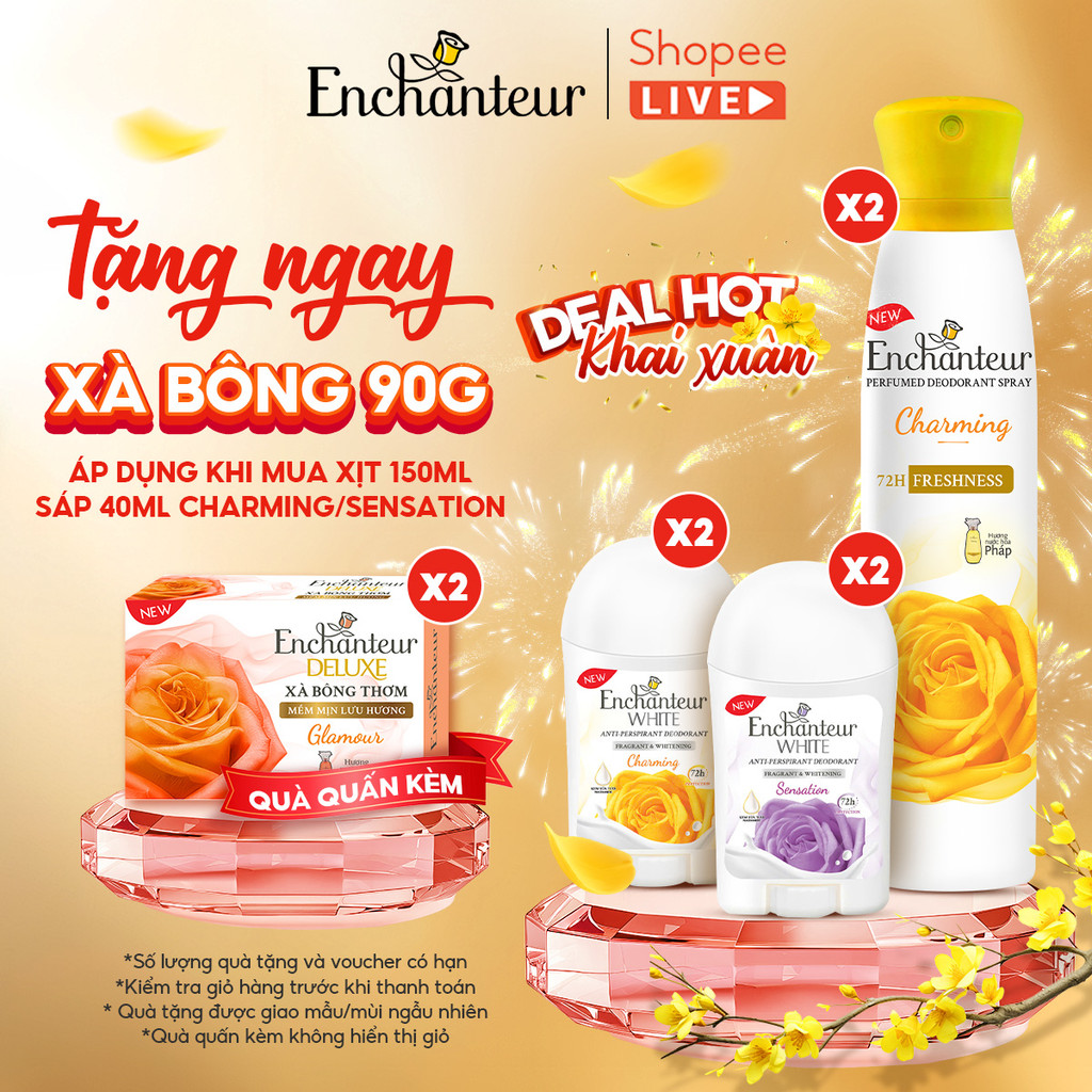 Combo 2 Xịt / Sáp khử mùi Enchanteur Charming/ Sensation/ Delightful/ Romantic 150ml - 40g / chai - 