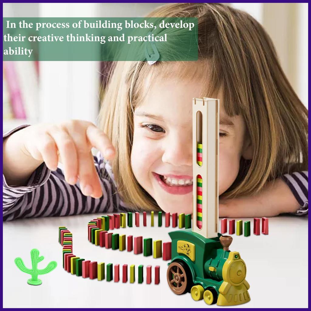 Điện Domino Train Domino Blocks Set Vui nhộn và đầy màu sắc Domino Rally Train Building để xếp chồng