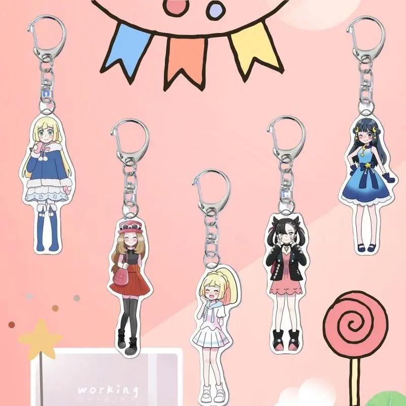 Móc khóa Mica Anime Pokemon May Dawn Lyra Hilda Rosa Serena Gloria Lillie phụ kiện trang trí túi xác
