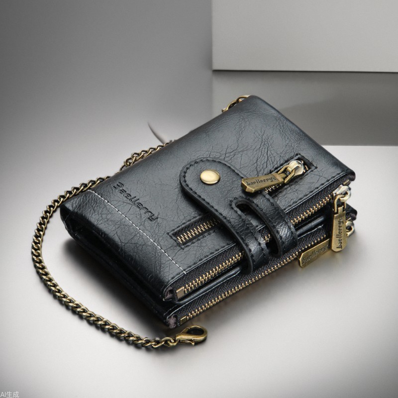 Preferred in-stock items#New men's short wallet, high-end business style with double zipper pu Men's