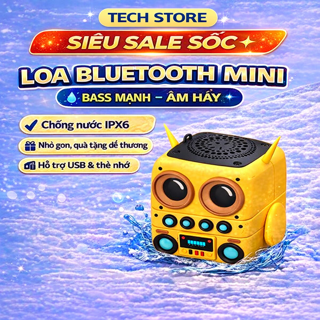 𝐓𝐞𝐜𝐡 𝐒𝐭𝐨𝐫𝐞 Loa Bluetooth Hình Minions, Loa Không Dây Chống Nước IPX6, Bass Mạnh, Loa Di Động, Quà Tặ