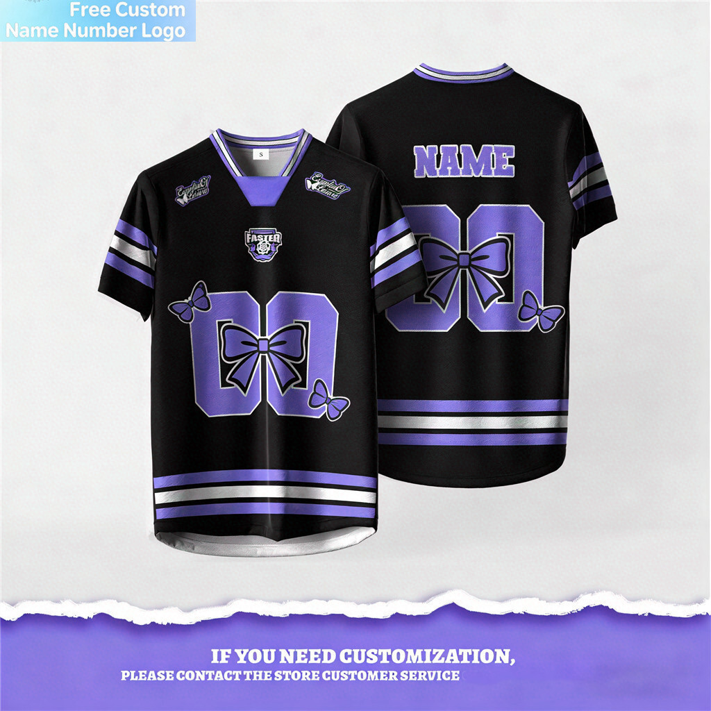 Jersey Tùy Chỉnh Tên Và Số Jersey Đen Hồng Jersey Vintage COQUETTE RIBBON Jersey Oversize