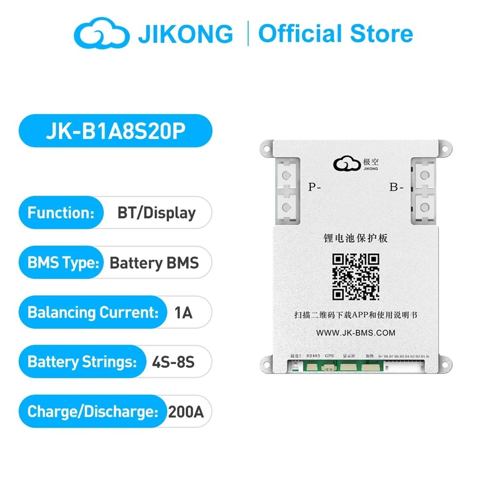 JK BMS B1A8S20P 4S-8S LiFePo4 Li-ion Smart BMS với BT 1A Active Balance 200A Dòng điện liên tục