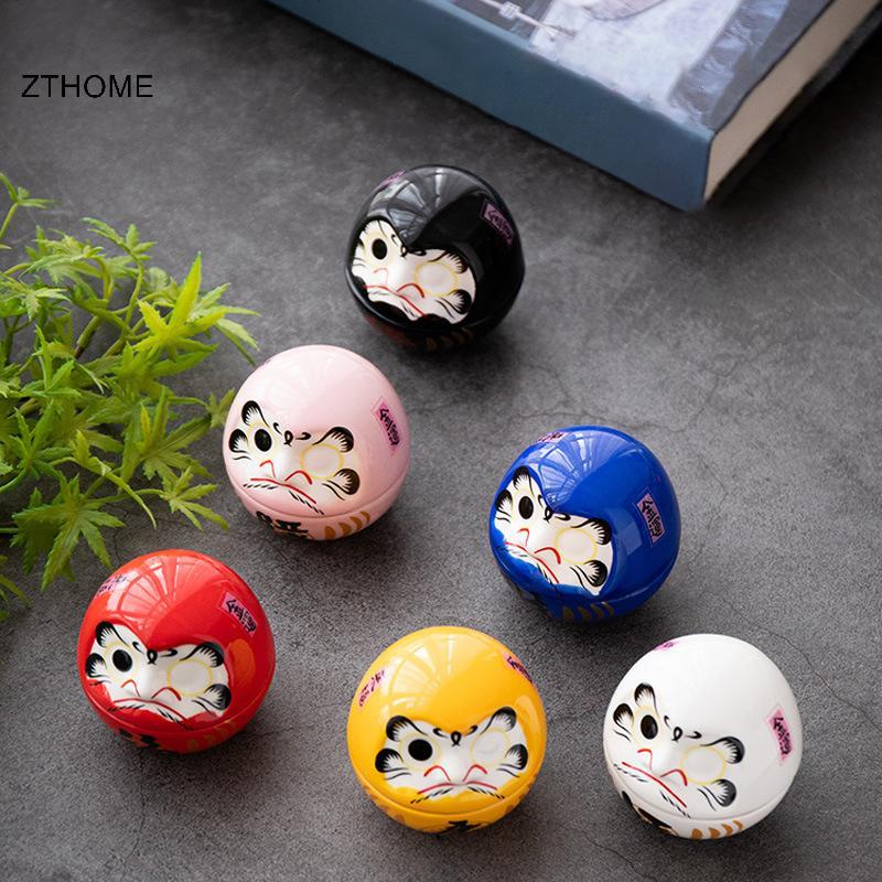 ZTHOME Gốm Daruma Tượng Daruma Daruma Tumbler Thủ Công Phong Cách Nhật Bản Luy Fortune Trang Trí Pho