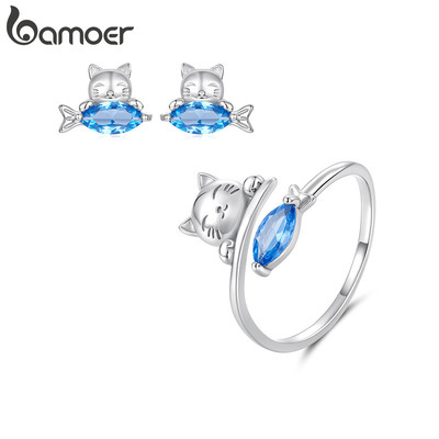 Bamoer Bông Tai Mèo Ăn Cá Trang Sức Series Quà Tặng Cho Nữ