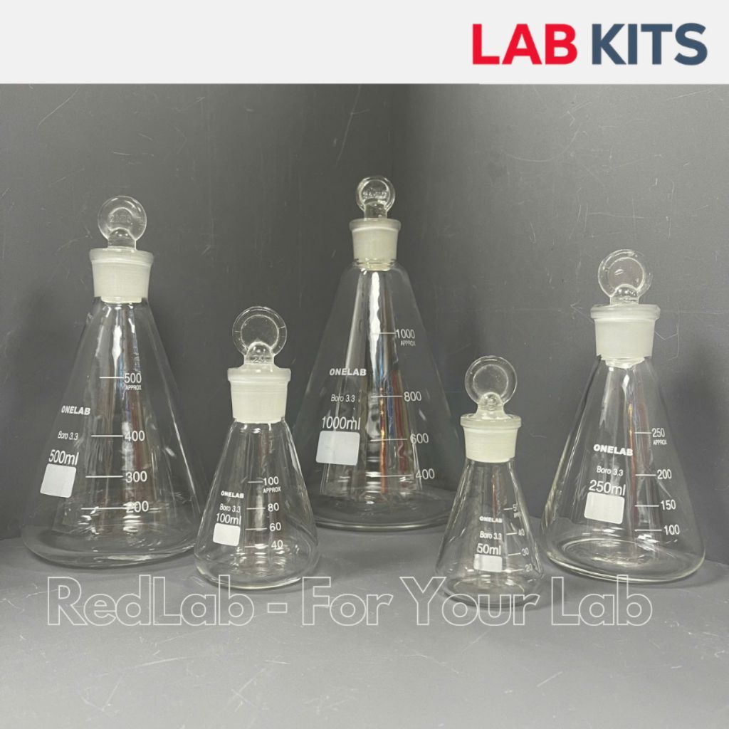 Bình tam giác có nút GENLAB 50 100 250 500 1000ml, erlen cổ nhám, nắp mài thuỷ tinh, đựng mẫu thí ng
