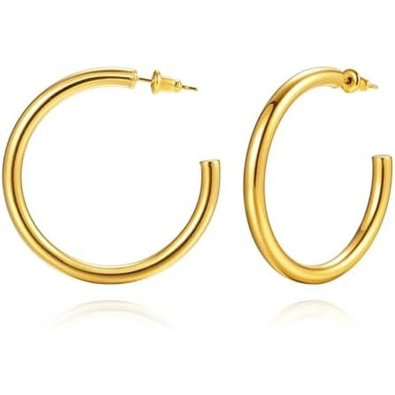 Large Gold Hoop Earrings for Women Chunky Hoop Earrings Gold Lightweight Large Hoops Earring Stylish