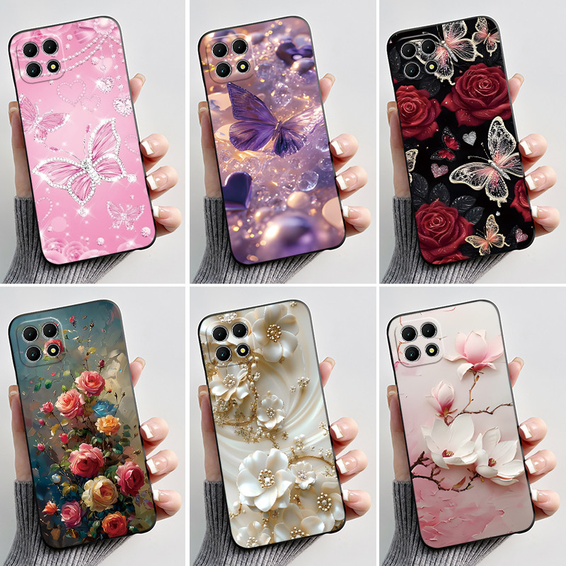 Dành Cho TCL T-Mobile Revvl 7 / 7 Pro 5G Ốp Lưng Hoa Bướm Thời Trang Màu Đen Silicon Mềm Thạch Vỏ Đi