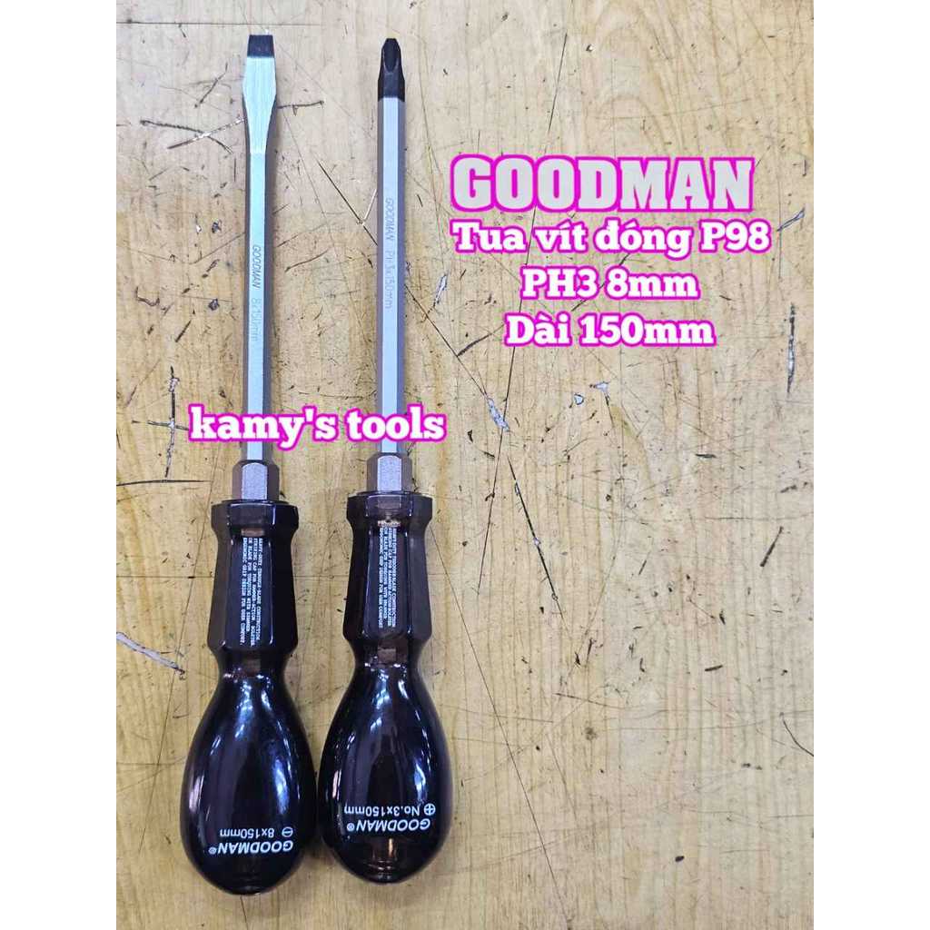 Tua vít đóng Goodman bake PH3 dẹp 8mm dài 150mm P98+8x150 P98-8x150