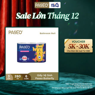  Lốc Giấy Vệ Sinh Paseo Cao Cấp Siêu Mềm Mịn 6 Cuộn 3 Lớp - Tan Nhanh - Không Gây Tắc Nghẽn 