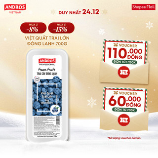 Việt Quất Trái Lớn Đông Lạnh - Không chất bảo quản - Trái cây đông lạnh ANDROS IQF - 700g -  Chỉ giao HCM  