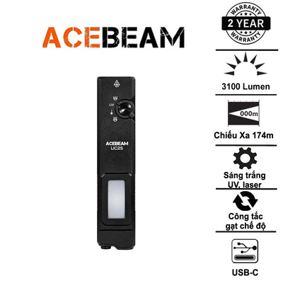 ACEBEAM UC25 – Đèn pin EDC chiến thuật đa nguồn sáng 3.100 lumen (Trắng · Laser · UV · High CRI)
