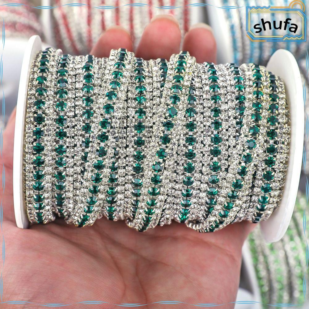 SHUFA 3 Dây Xích Viền, 3 Hàng Bạc Đế Pha Lê Dây Xích Viền, Trang Sức Làm Bling Kim Cương Giả Nhiều M