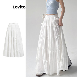 Lovito Váy lãng mạn Nơ trơn xếp nếp Váy xếp nếp cho nữ L98AD095 