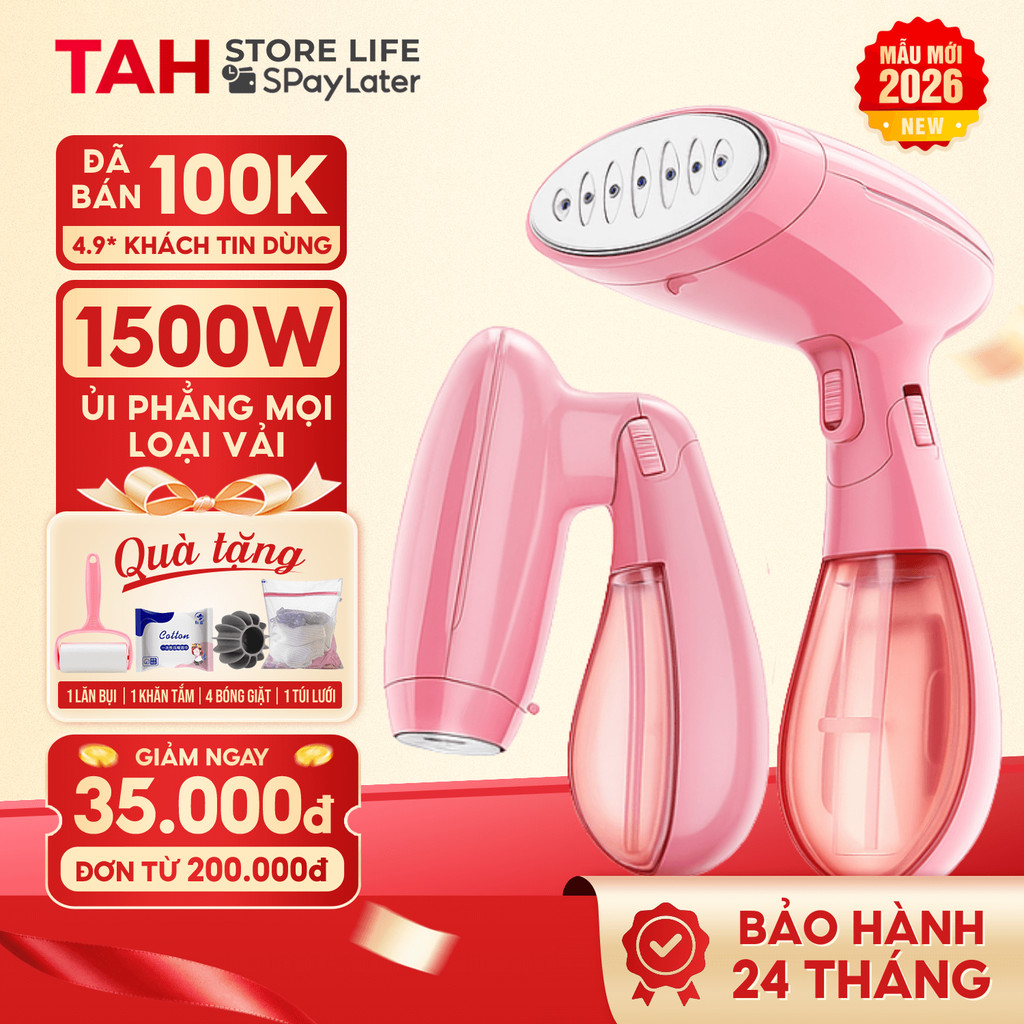 Bàn Ủi Hơi Nước Cầm Tay Mẫu Mới Công Suất 1500W Ủi Nhanh Mọi Loại Vải, Gấp Gọn Tiện Lợi Dung Tích 130ml  BH 1 Đổi 1