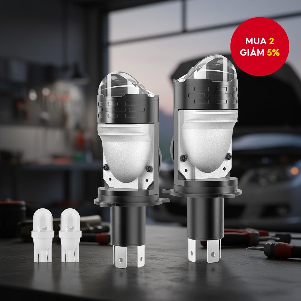 H4 Bi-Led Projector Mini Lens dành cho đèn pha ô tô, đèn pha/cốt, thích ứng, 6000K, cắm & sử dụng