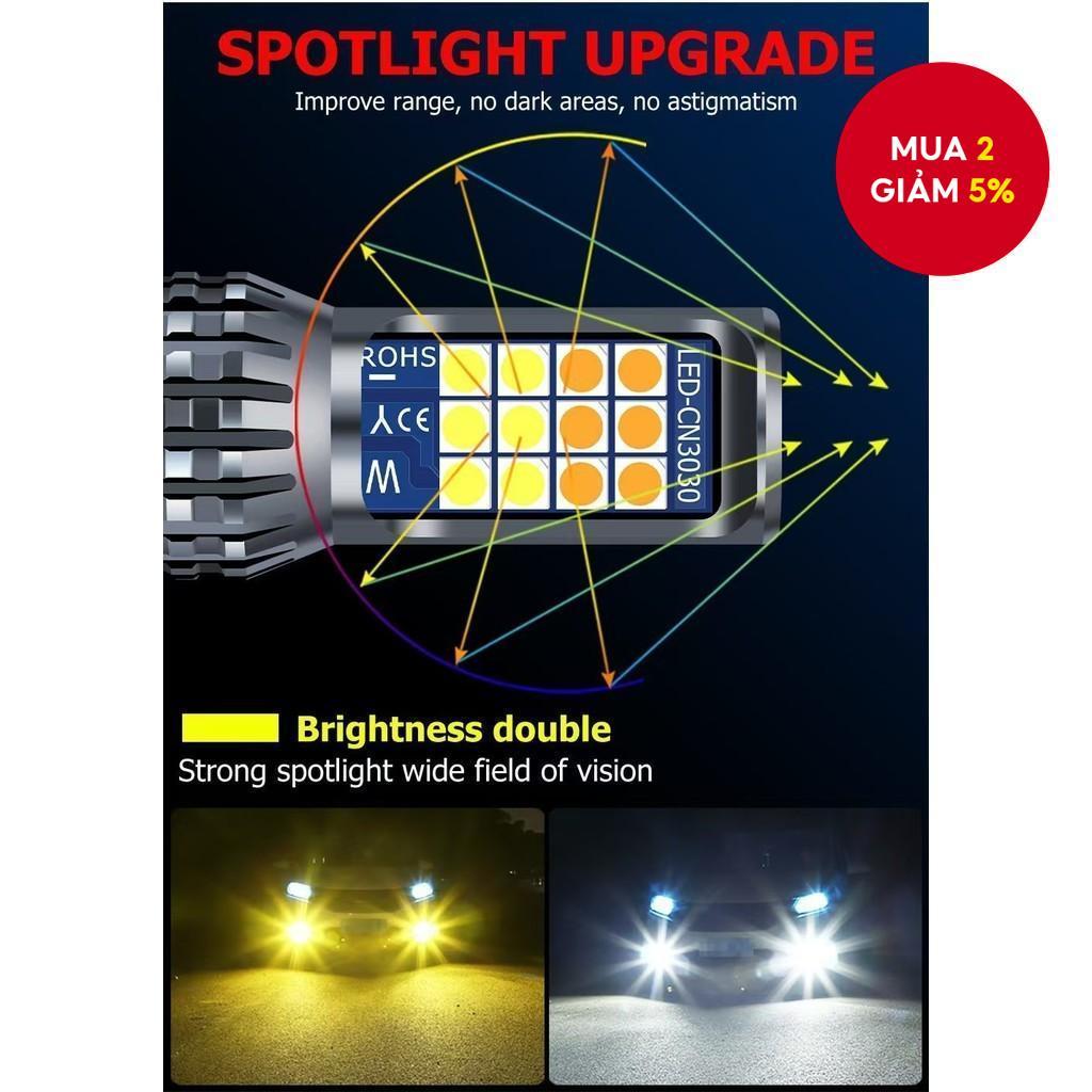 Đèn sương mù ô tô LED 24LED hai màu H11 H3 H7 H8 siêu sáng 9006 trắng vàng mới.