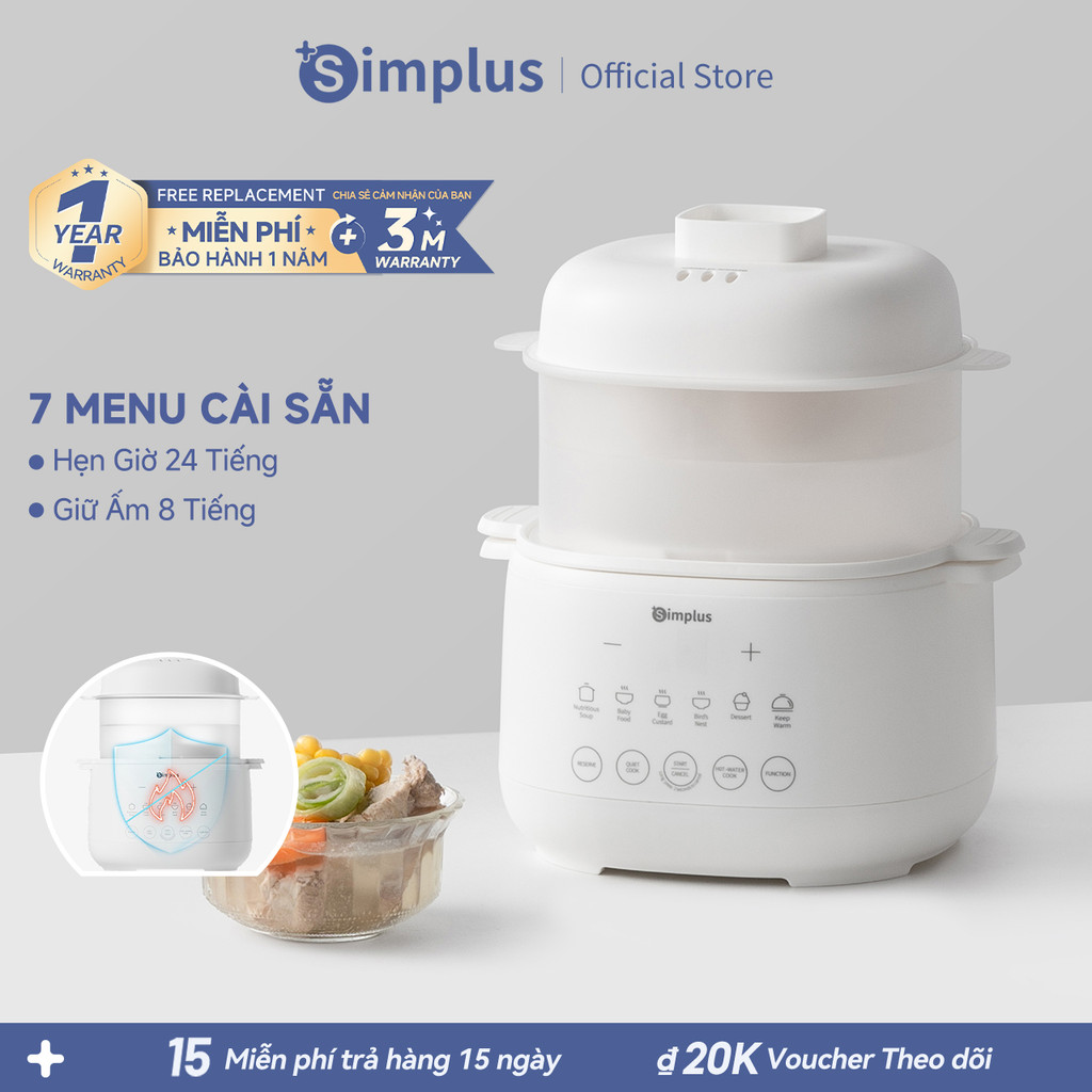 Simplus Nồi Nấu Chậm 1L Nồi Nấu Cháo Chậm Nồi Chưng Yến Cách Thuỷ Nồi Nấu Cháo Cho Bé DDGU001 - Bảo Hành 1 Năm 1 Đổi 1