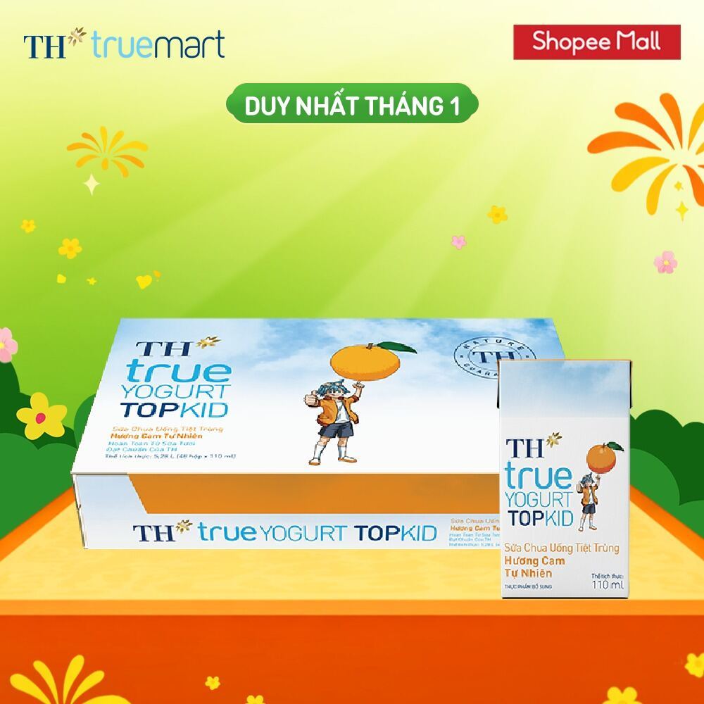  Thùng Sữa Chua Uống Tiệt Trùng TH true YOGURT TOPKID milk Hương Cam 110ml  48 Hộp  