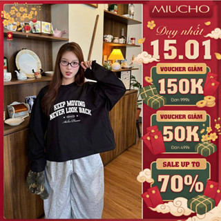  Áo thun boxy tay dài basic style in chữ BST Miucho vải mềm mại cao cấp dày dặn đứng form in mix 