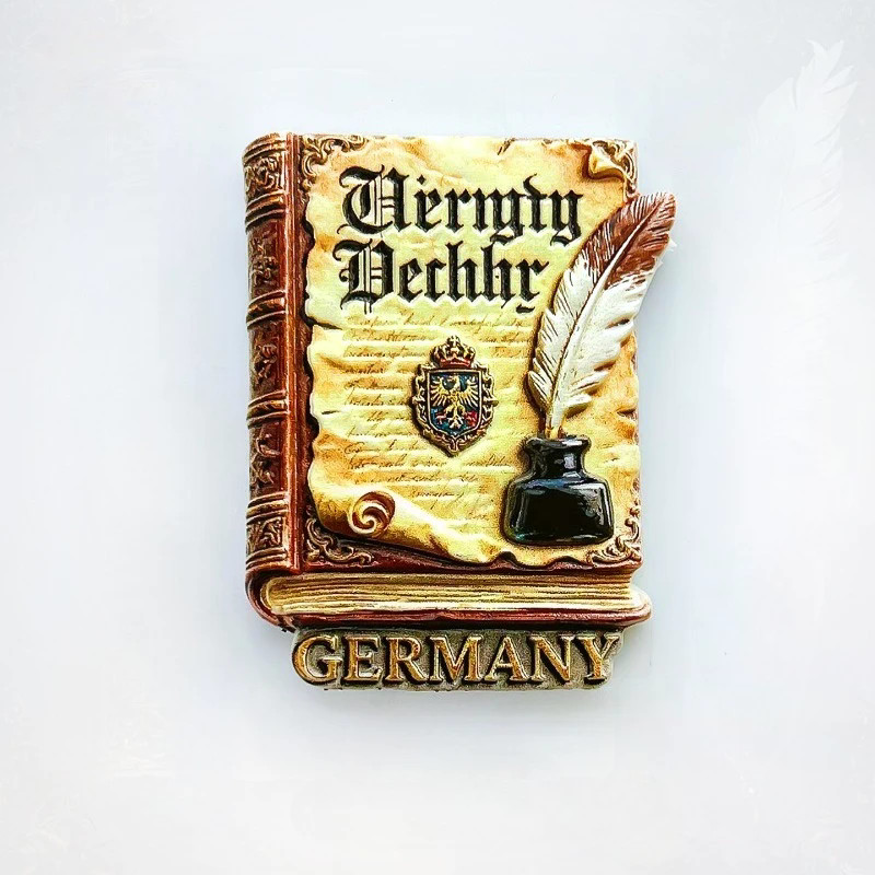 Nam châm tủ lạnh Đức - Sách cổ 3D thanh lịch & Quill Lưu niệm văn học độc đáo để học tập du lịch & T