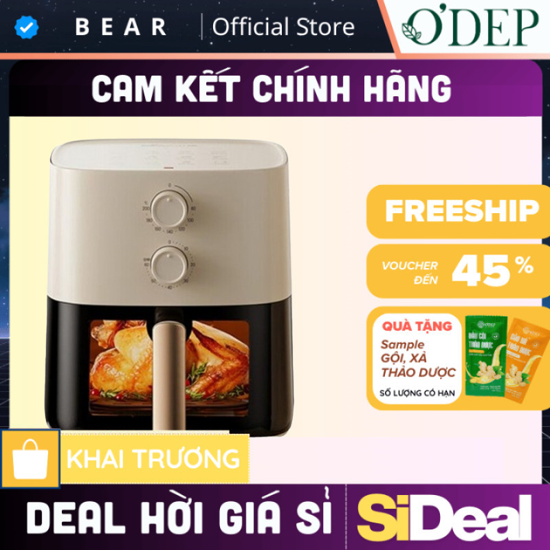 Nồi chiên không dầu 5L Bear Chính hãng, công nghệ nhiệt đối Lưu 360 độ QZG-J15M1 - SIDEAL SIA