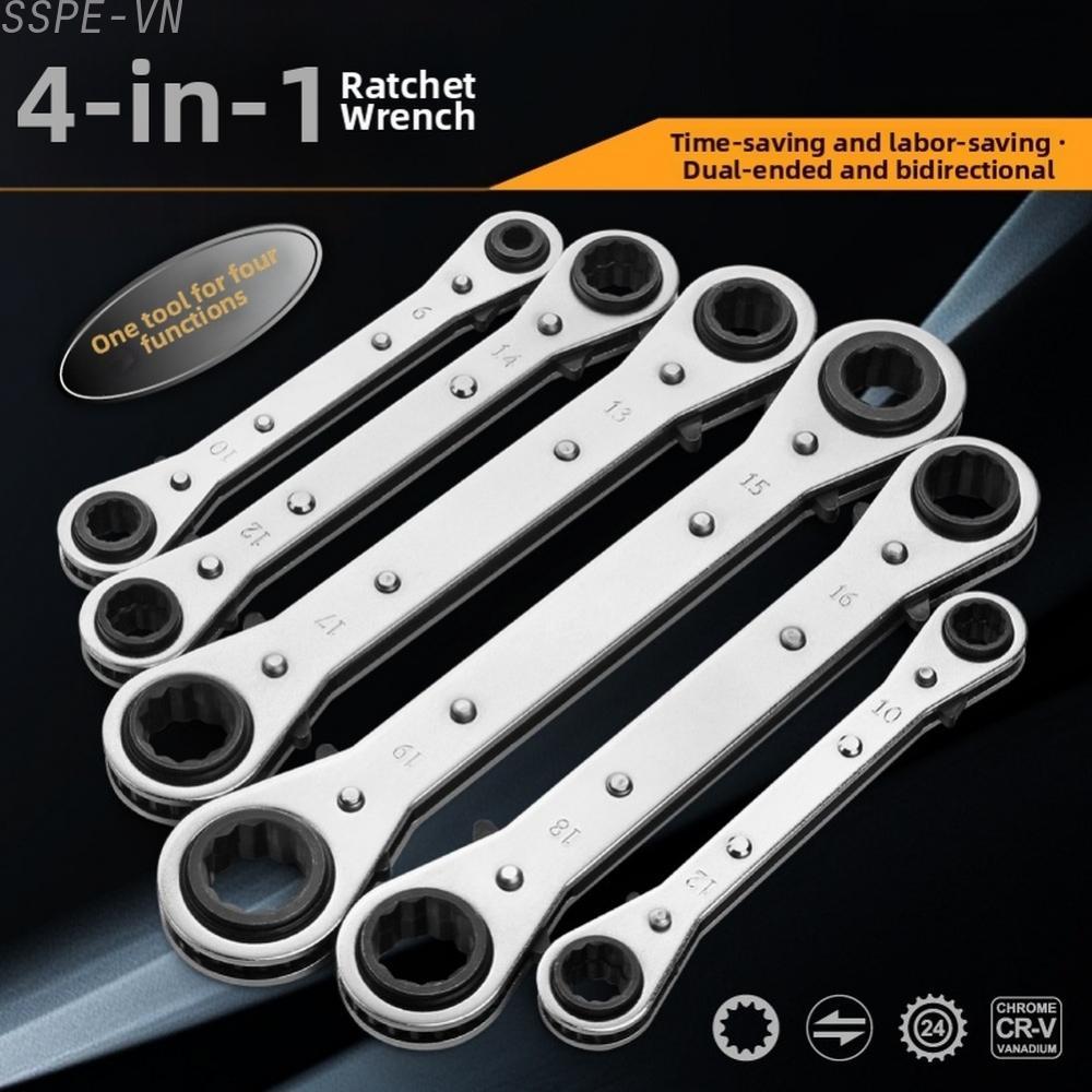 4 in 1 Double Head Ratchet Wrench Set 6-22mm Chrome Vanadium Steel Quick Release