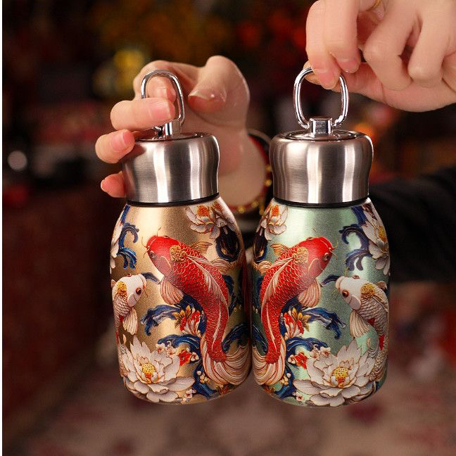 ✅ phong cách Trung ✅ không gỉ Trong Kho cốc cách nhiệt Bình Giữ Nhiệt Retro Guofeng Cá Chép Nước Di 