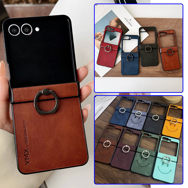 Mimi Luxury Smile Leather Phone Case cho Samsung Galaxy Z Flip 7 Flip 7 Flip 7FE Z Flip 6 Z Flip 5 Z