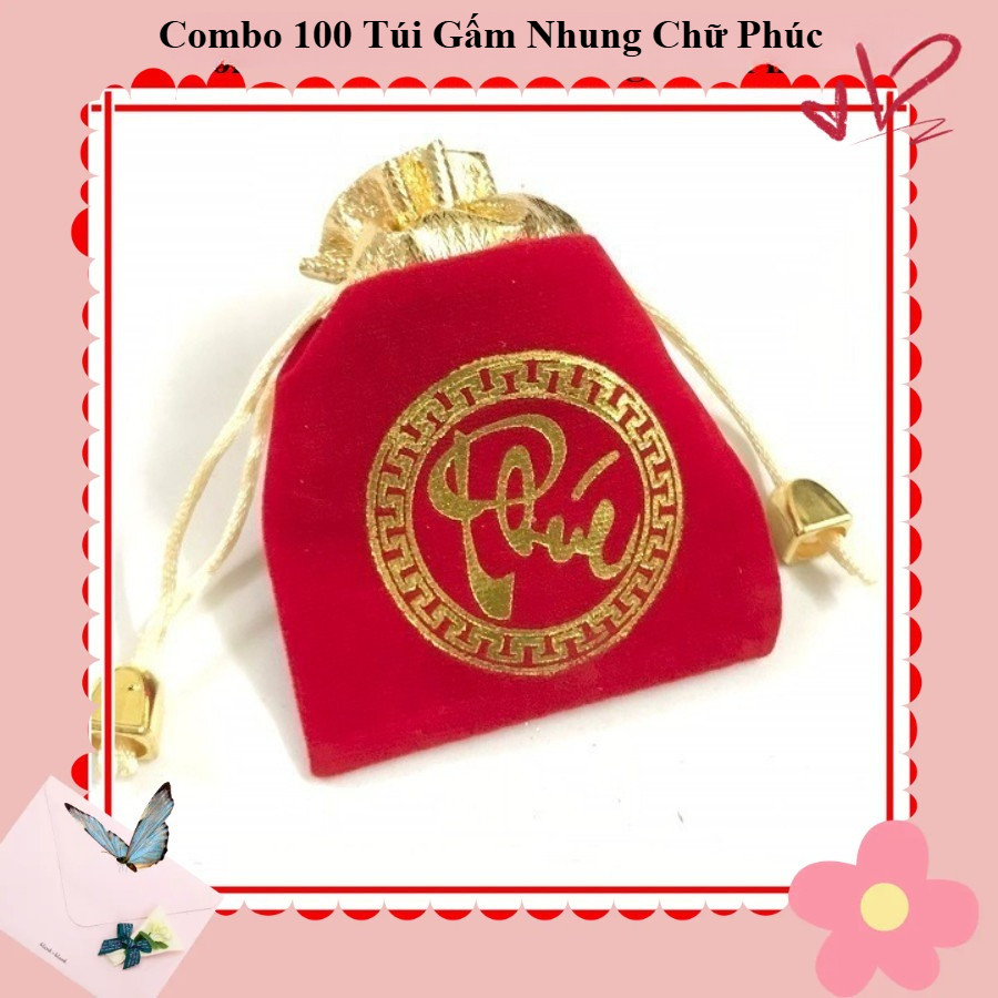 Combo 100 Túi Gấm Nhung Chữ Phúc - Túi Vải - Vật Phẩm Phong Thuỷ - Phong Thuỷ Nhà Ở - Đựng Trang Sức