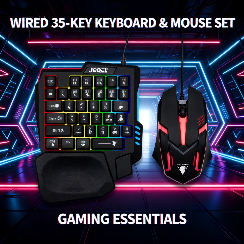 Combo chuột bàn phím chơi game cơ học nhỏ gọn 35 phím có đèn nền Rgb, phần còn lại cổ tay tiện dụng,