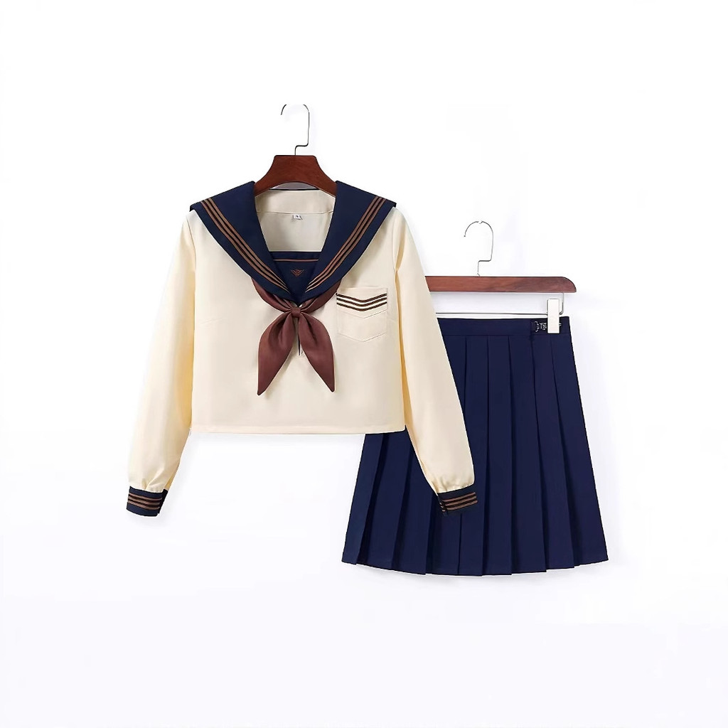 Sẵn sàng - Bộ đồ thủy thủ JK lông trà màu vàng, phong cách thủy thủ preppy