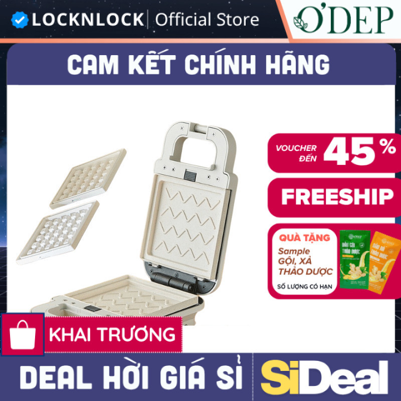 Máy kẹp nướng bánh LocknLock 600W, Hàng chính hãng, phủ men sứ Bianco Sandwich Maker Màu ngà EJB126I