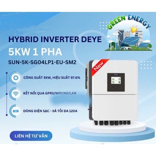 BIẾN TẦN HÒA LƯỚI CÓ LƯU TRỮ - Inverter Hybrid Deye 5kW 1 Pha / SUN-5K-SG04LP1- EU-SM2