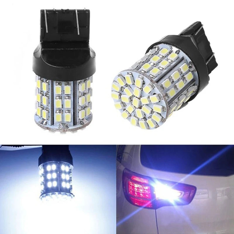 2 Chiếc T20 LED Đèn Phanh Xe W21W 7440 1206 64SMD LED Trắng 7440 3156 3157 Tự Động Dự Phòng Đèn Dự P