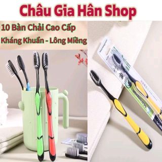 Bộ 10 Bàn Chải Đánh Răng Than Tre  - Lông Mềm Mịn, Sạch Sâu, Tay Cầm Nhựa PP Cao Cấp tại Châu Gia Hân Shop