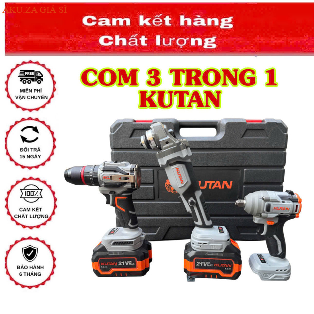 Combo dụng cụ cầm tay KUTAN  KKP3-175 , Thân máy khoan pin + Thân máy siết bulong pin + Thân máy mài