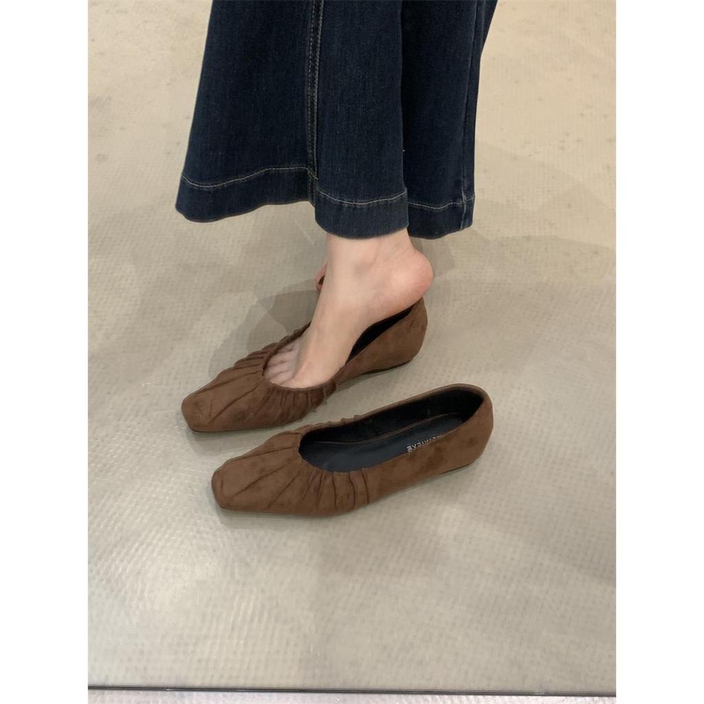 [Lamode] Phiên Bản Hàn Quốc Giày Miệng Nông Một Chân Nữ Mùa Thu 2025 Mũi Vuông Gấp Giày Thời Trang B