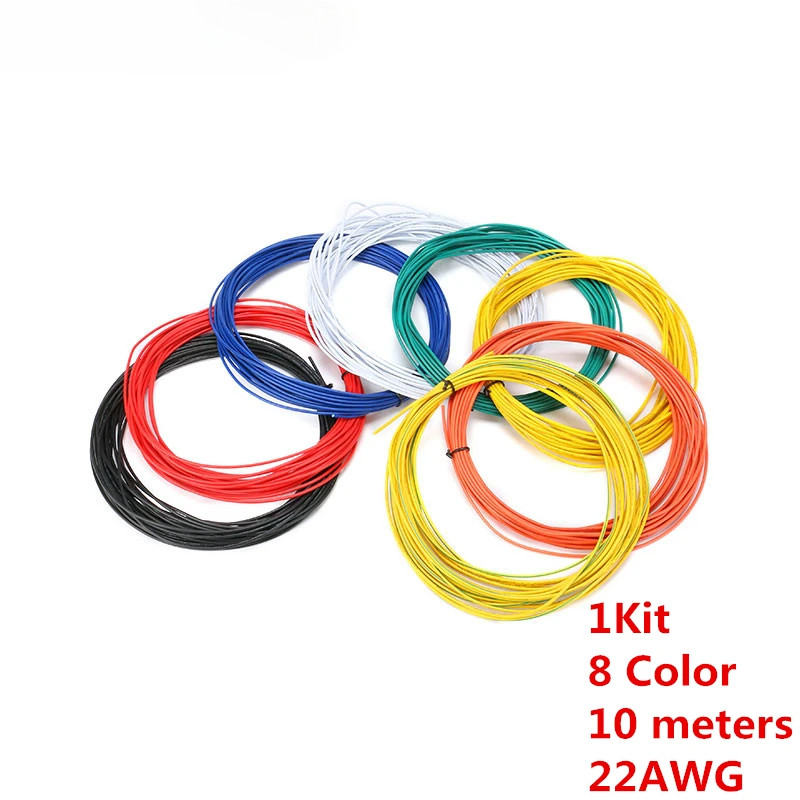 1pin Linh Hoạt Dây 10 mét 22 Máy Đo AWG 8 Màu Bộ Dây PVC Cáp Điện, Cáp LED, DIY