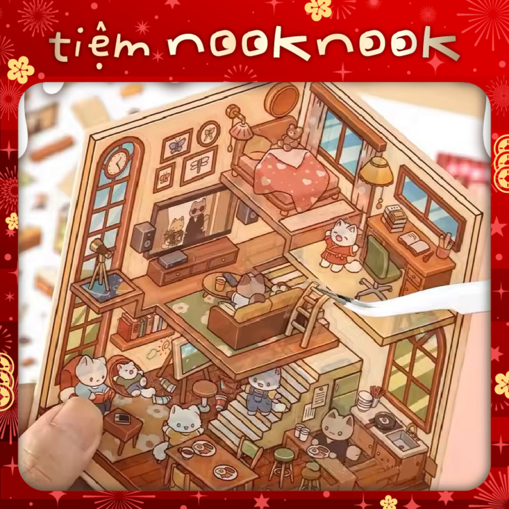 DÒNG NHÀ HÀNG, CÔNG VIÊN - Sticker 3D mô phỏng không gian, hình dán 3 chiều dễ thương, thư giãn