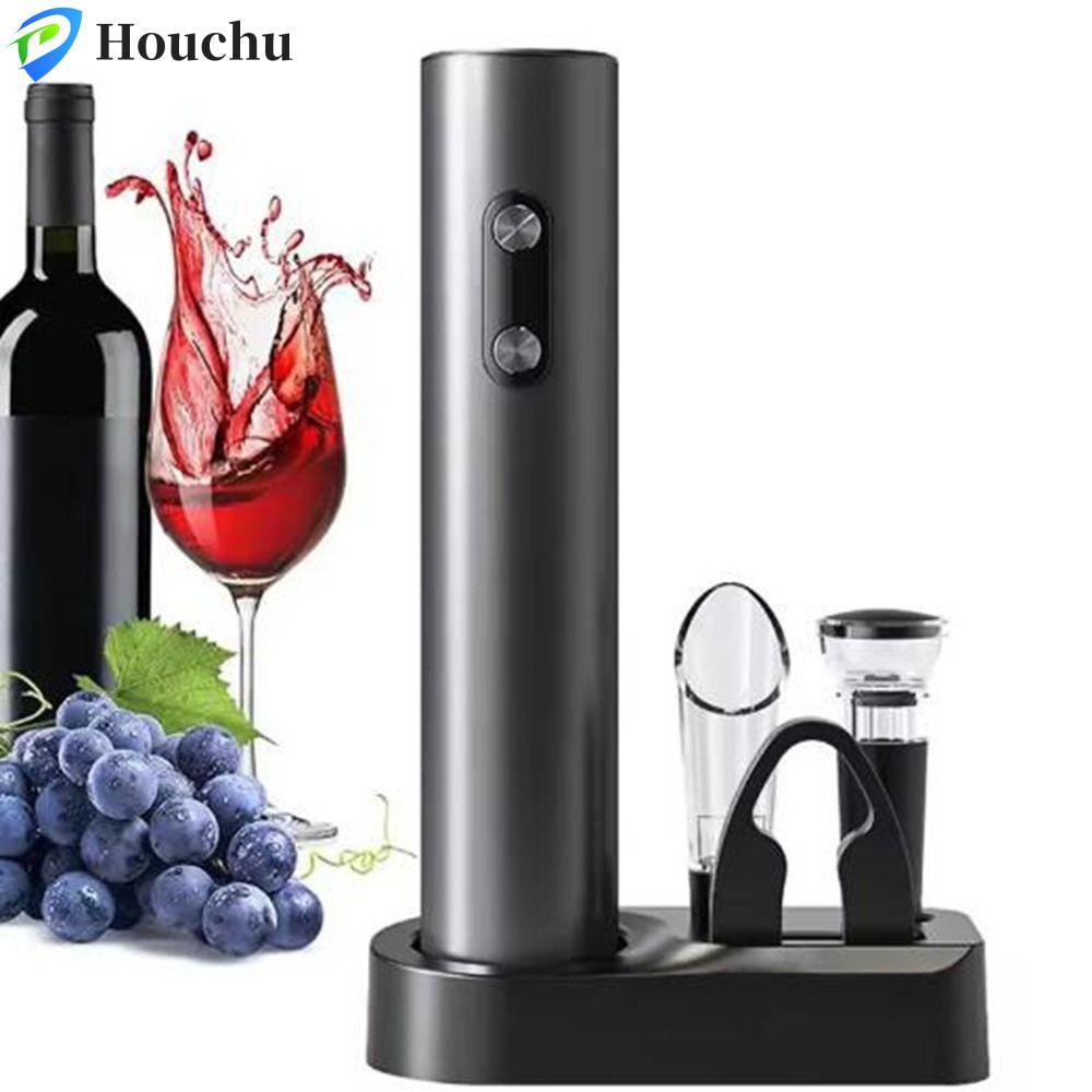 Dụng cụ mở chai rượu vang điện HOUCHU, có đế dụng cụ mở rượu vang tự động chạy bằng pin, Tiệc ốc vít tự động 5 trong 1 thực tế có thể tái sử dụng