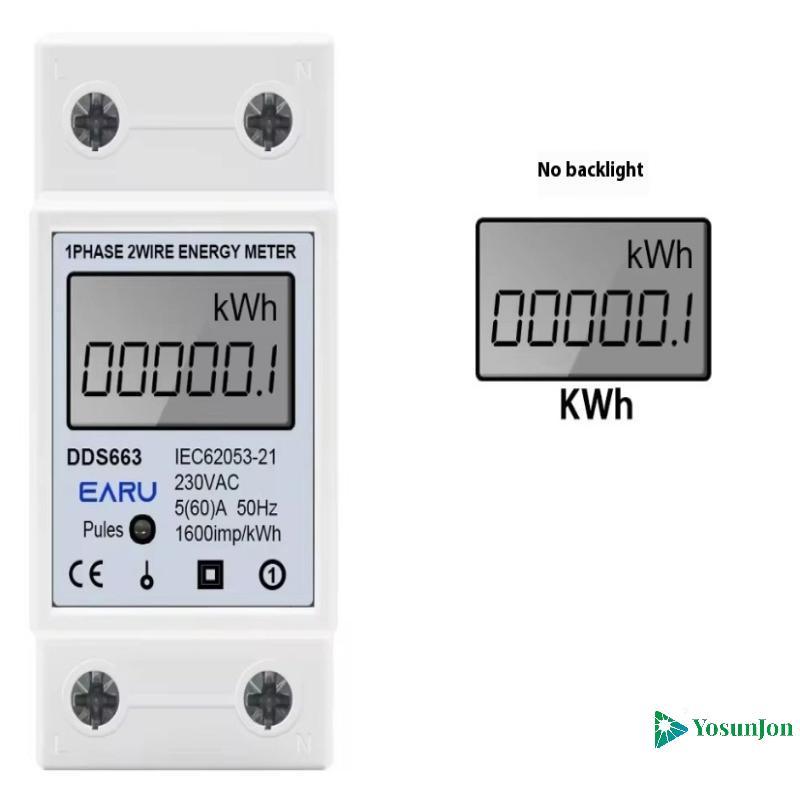 YosunJon] AC 220V 60A 50Hz Màn hình kỹ thuật số LCD Đồng hồ đo năng lượng điện một pha KWH AC Kỹ thu