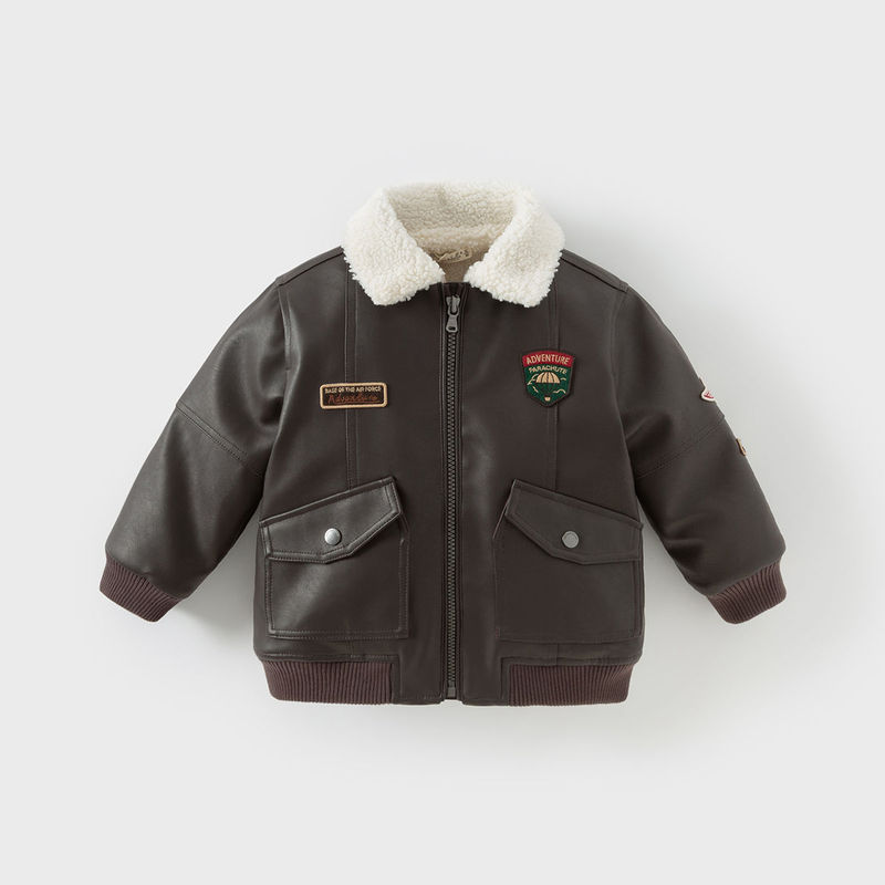 Bé Trai Lông Cừu-Fleece-Fleece-Fleeg Áo Khoác Da Phong Cách Phương Tây Trẻ Em Thị Trường Phi Công Áo