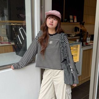   Áo thun nữ tay dài sọc ngang THE C.I.U áo phông cổ tròn cotton dáng suông – Meko Long Sleeve Tee 