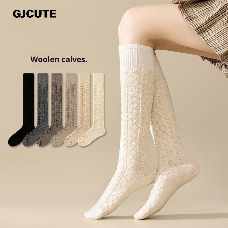 GJCUTE - Boots len chắc chắn cho nữ, dài đến đầu gối, chất liệu cao cấp, giữ ấm tốt