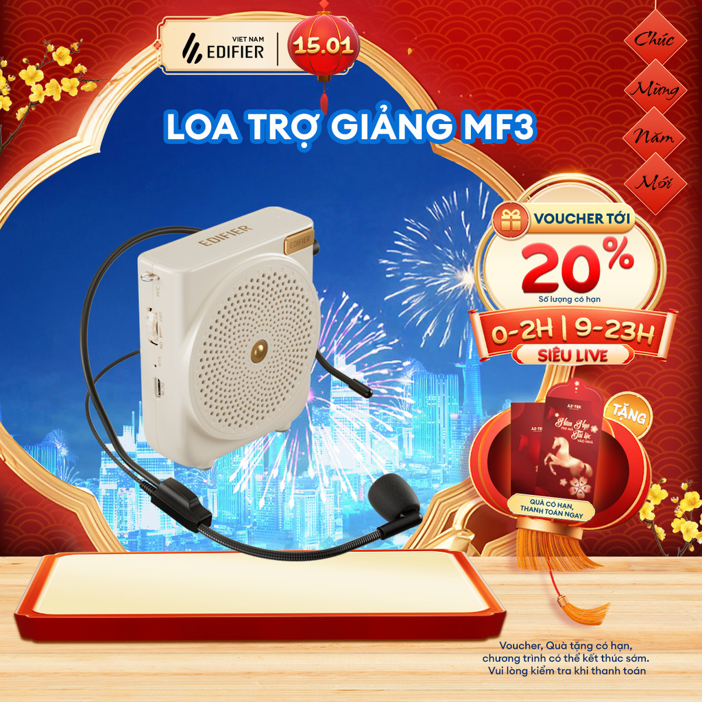 Máy Trợ Giảng Mini EDIFIER MF3 - Chống Hú Hiệu Quả - Thiết Kế Nhỏ Gọn Dễ Di Chuyển - Sử Dụng Tới 20H