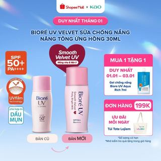   MỚI  Sữa chống nắng nâng tông Biore UV màng nhung sáng hồng SPF50+ PA++++ 30ml 