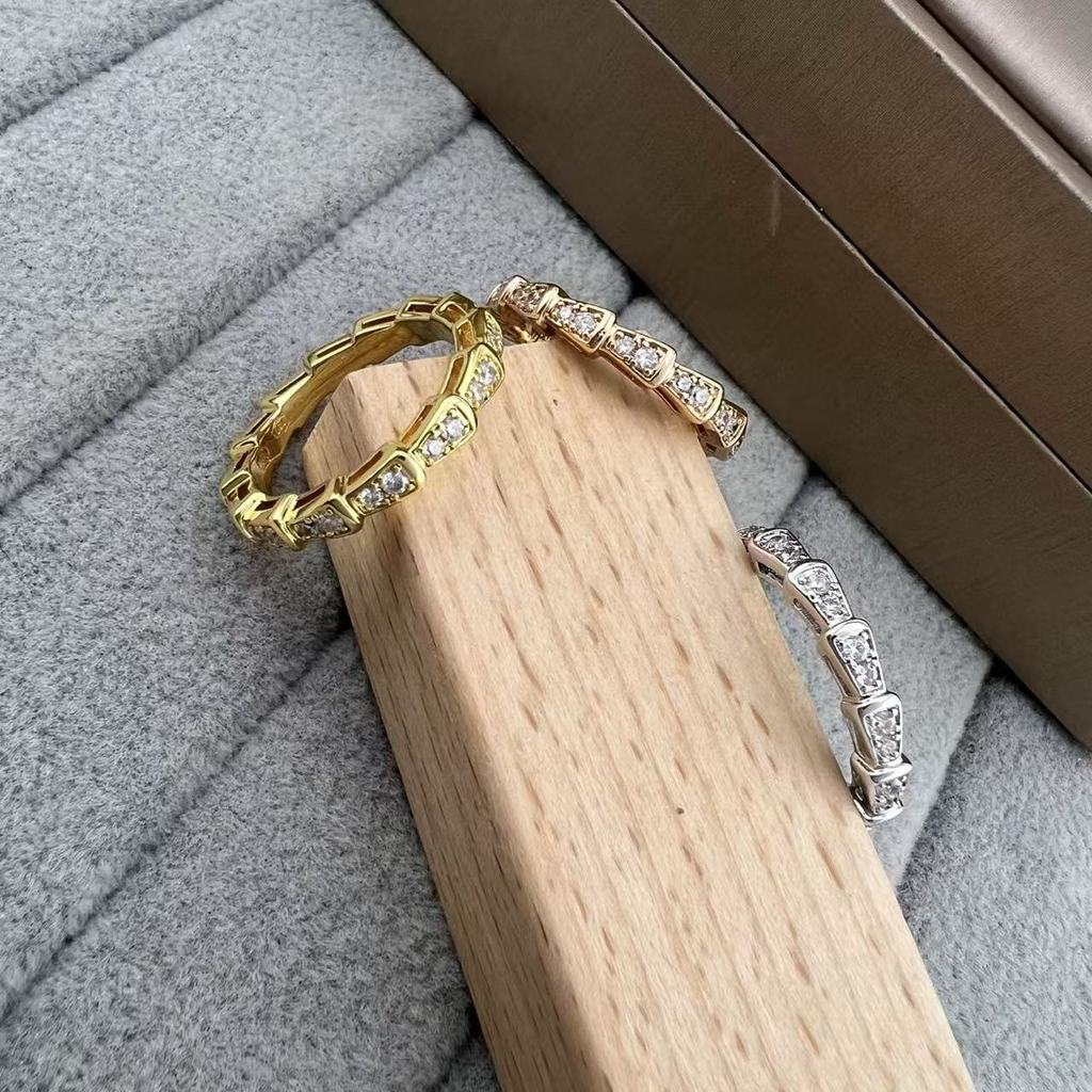 V Gold Plated Microphone Gold Narrow Full Diamond Snake Bone Ring Handmade Inlaid Diamond Versatile 