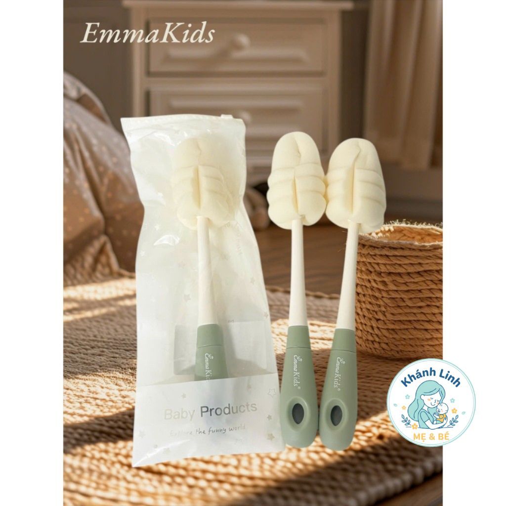 Cọ Rửa Bình Sữa Và Núm Ti Emmakids 2in1, Cọ Mút Xốp Có Móc Treo Bền, Sạch Và Tiện