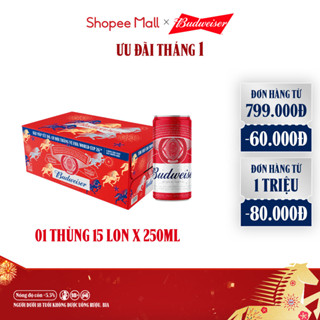  Thùng 15 Lon Bia Budweiser PartyPack Chính Hãng  250ml lon  